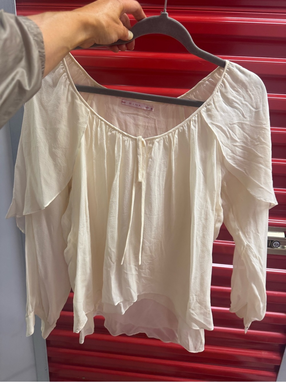 Wink Cream Ruffle-Sleeve Feminine Peasant Top